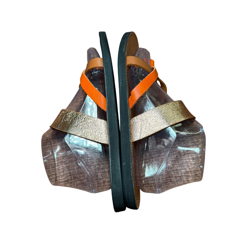 Ikwetta Handcrafted Leather Sandals Kenya Orange Gold Strappy Flat Slides 41 - Picture 9 of 11